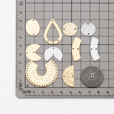 10pcs Gold/ Silver tone Hammered Geometric Charm Connectors, Gold/ Rhodium plated Brass Rustic Pendants (GB-654)