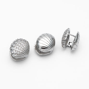 4pcs CZ Pave Gold/ Silver Shell Earrings, Gold/ Rhodium plated Brass, Dainty Seashell Hoop Earrings (GB-4347)