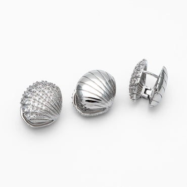 4pcs CZ Pave Gold/ Silver Shell Earrings, Gold/ Rhodium plated Brass, Dainty Seashell Hoop Earrings (GB-4347)