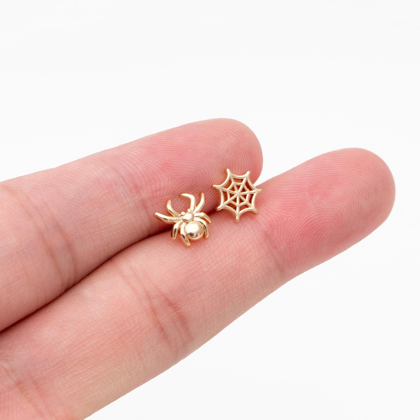 10pcs Gold/ Silver Spider Bat Earrings, Gold/ Rhodium Plated Brass Halloween Stud Earrings (GB-4110)