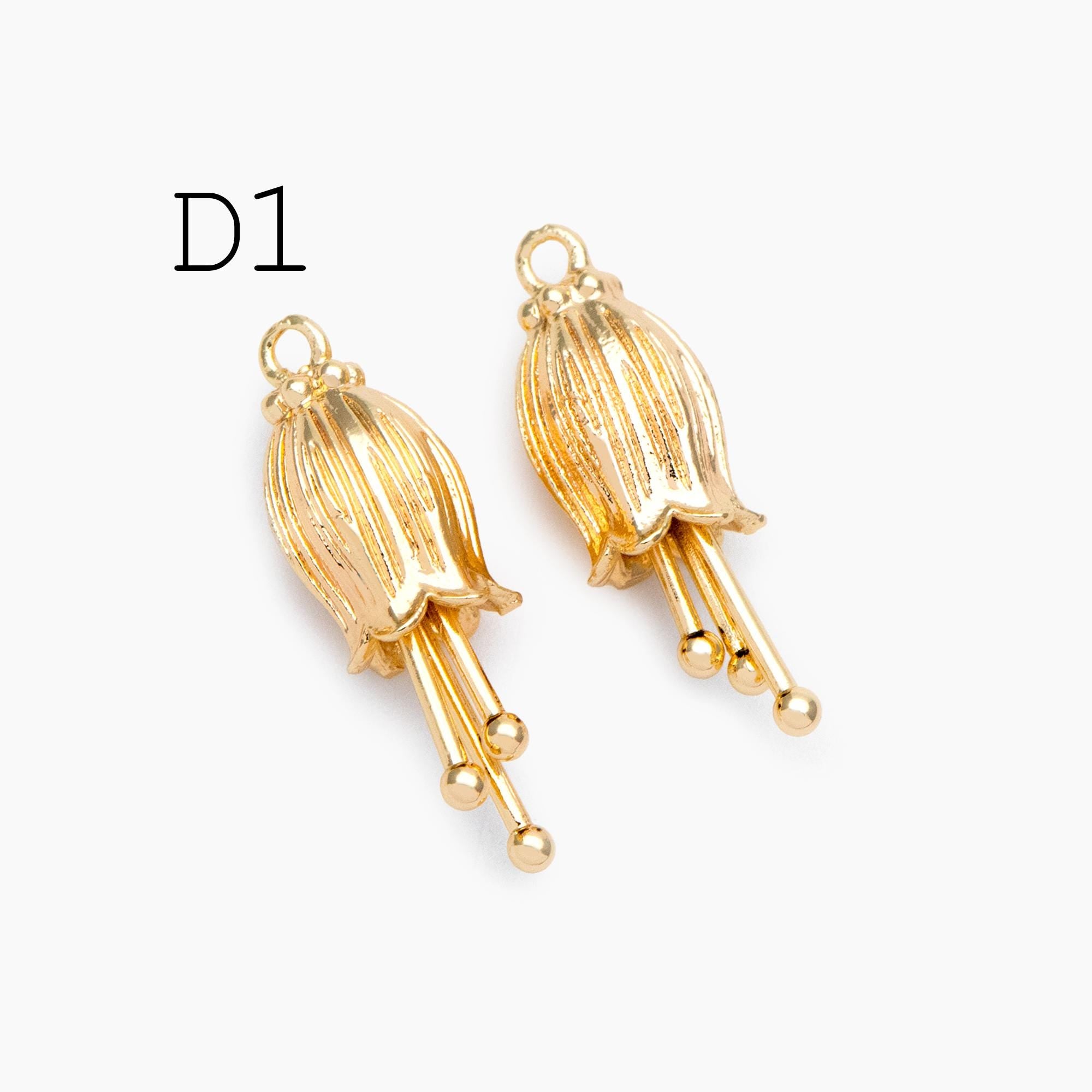 10pcs Gold/ Silver Tone Flower Bud Charms , 18K Gold plated Brass, Dainty Earring Charms (GB-1103)