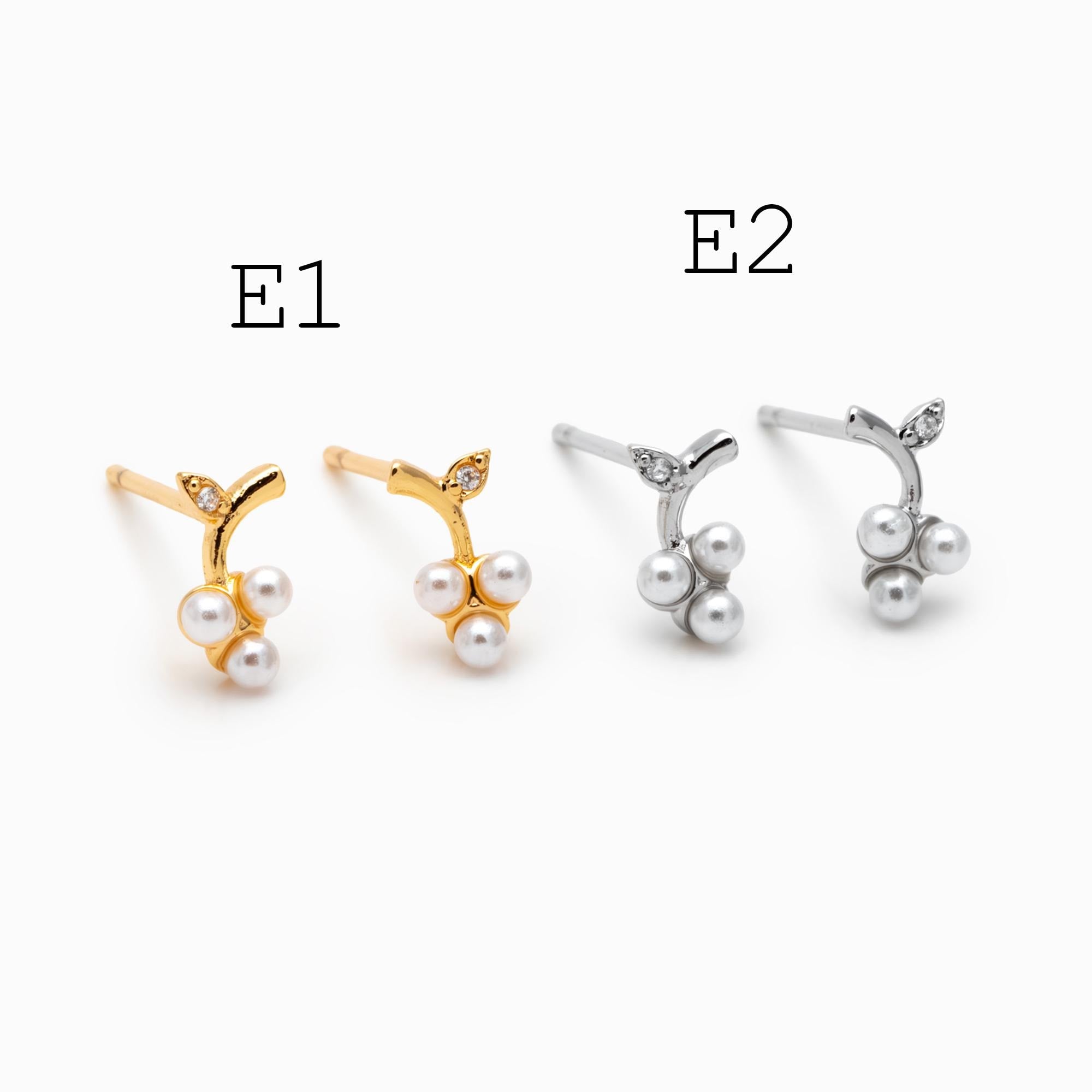 10pcs Gold/ Silver Faux Pearl Earrings, 18K Real Gold/ Rhodium Plated Brass, Dainty Stud Earring (#GB-4681)