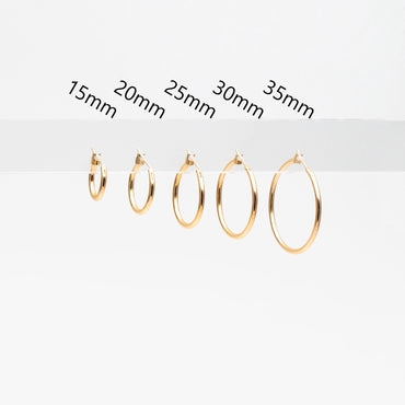 10pcs Gold Hoop Earrings, 2mm Thick, Size 15/20/25/30/35mm, 18K gold plated on Brass, Classic Hoop Earrings (GB-3270)