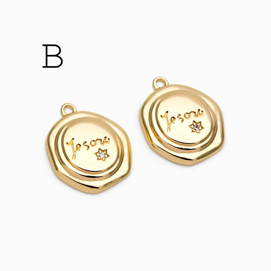 10pcs Gold/ Silver Round Coin Charms, Gold/ Rhodium plated Brass Disk Pendants, Jewelry Supplies (GB-1746)