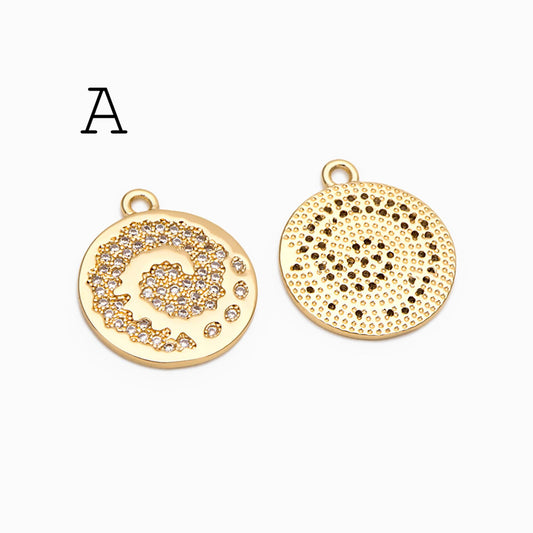 4pcs CZ pave Gold/ Silver Tone Round Oval Charm, 18K Gold/ Rhodium plated Brass, Rhinestone Earring Charm (GB-1872)