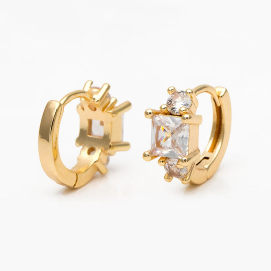 4pcs CZ Pave Square Hoop Earrings 12mm, Dainty Huggie Earrings, Minimalist Earring, Small Gold Hoops Earring (GB-3477-E)