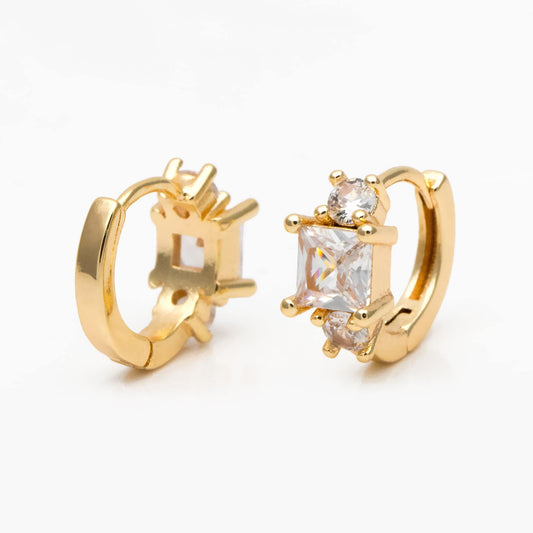 4pcs CZ Pave Square Hoop Earrings 12mm, Dainty Huggie Earrings, Minimalist Earring, Small Gold Hoops Earring (GB-3477-E)