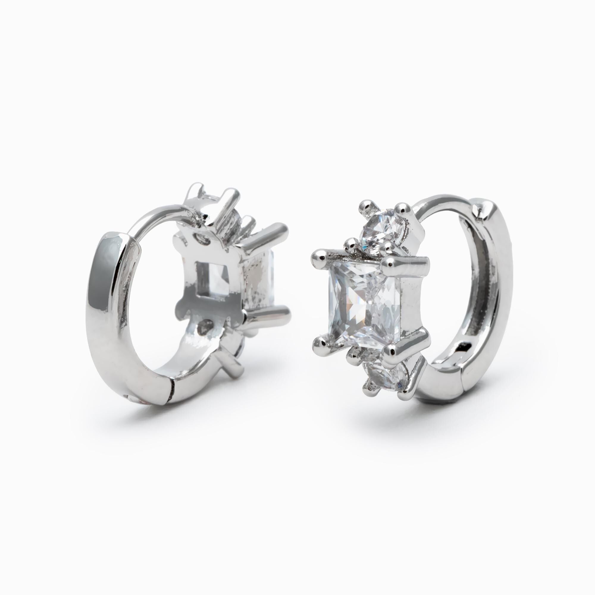 4pcs CZ Pave Square Hoop Earrings 12mm, Dainty Huggie Earrings, Minimalist Earring, Small Gold Hoops Earring (GB-3477-E)