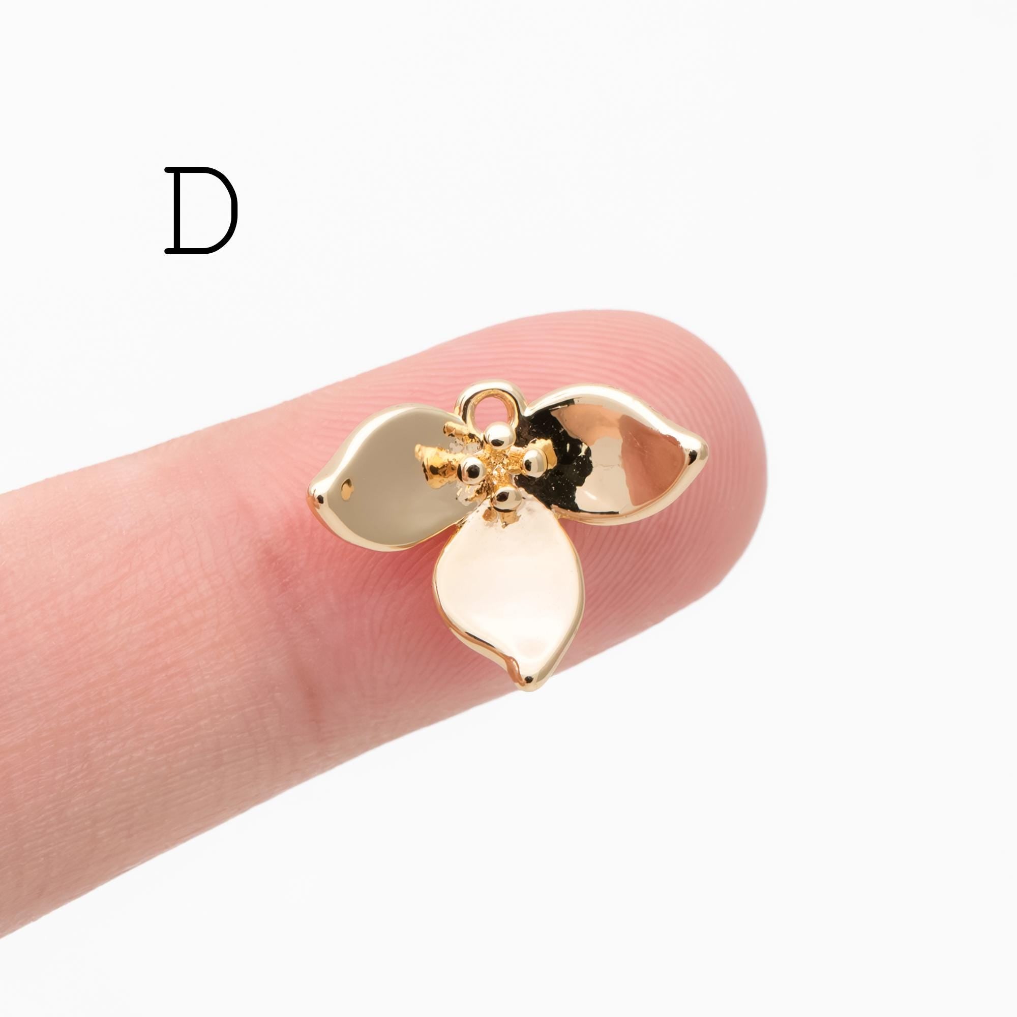 4pcs Gold/ Silver Tone CZ Pave Flower Leaf Charms , Real Gold/ Rhodium plated Brass, Dainty Earring Pendants (GB-978)