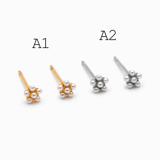10pcs Gold/ Silver Faux Pearl Earrings, 18K Real Gold/ Rhodium Plated Brass, Dainty Stud Earring (#GB-4681)