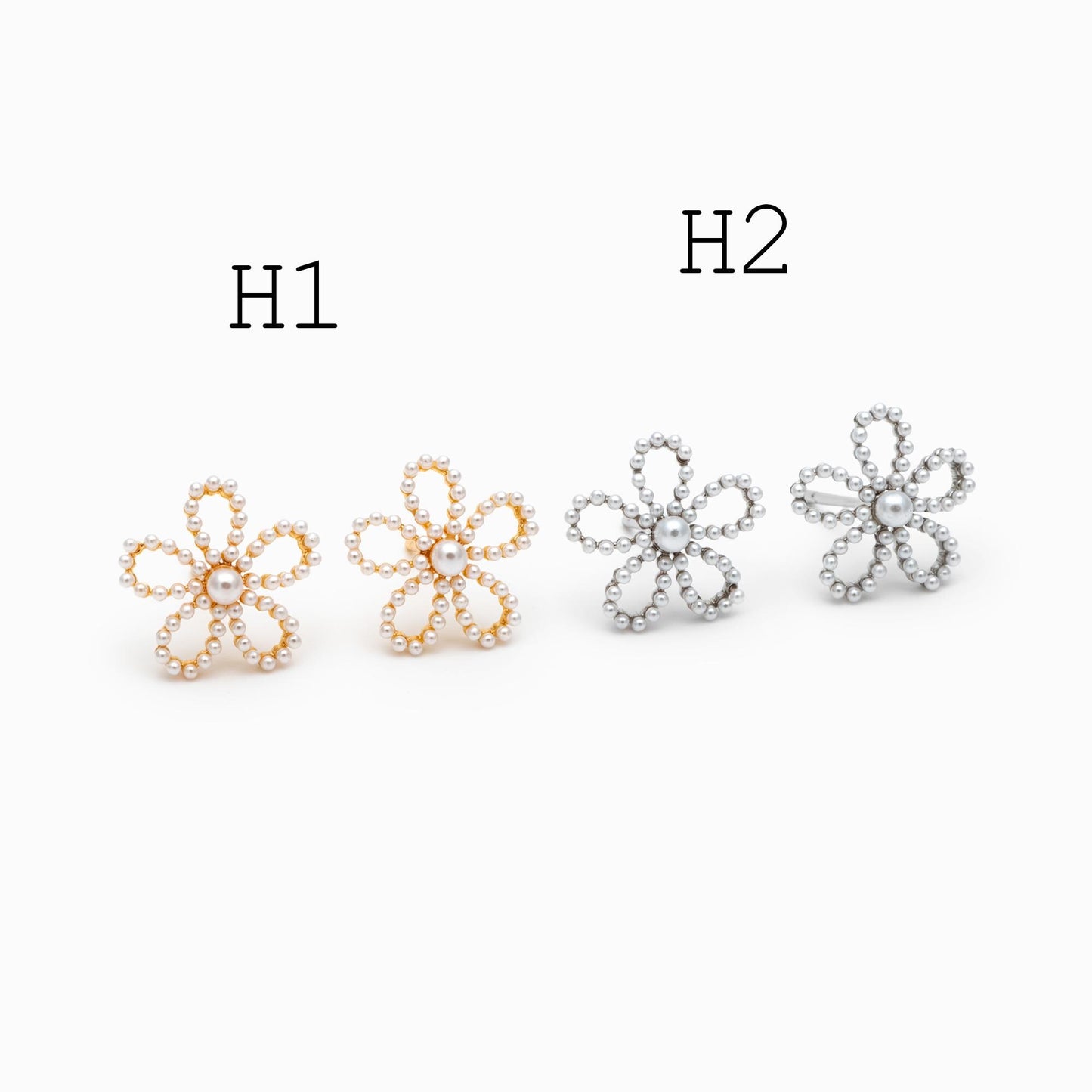 4pcs Gold/ Silver Faux Pearl Earrings, 18K Real Gold/ Rhodium Plated Brass, Dainty Stud Earring (#GB-4682)