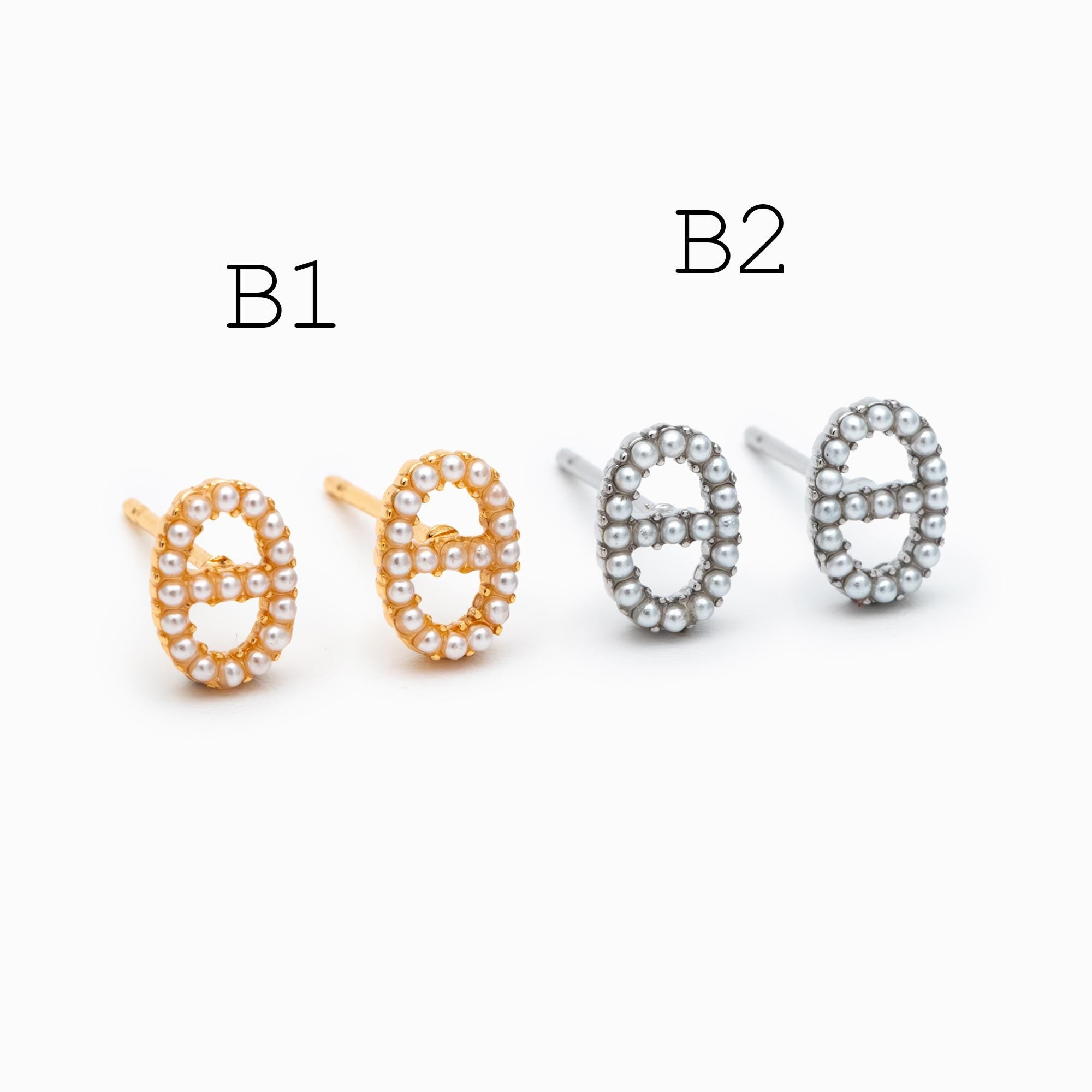 4pcs Gold/ Silver Faux Pearl Earrings, 18K Real Gold/ Rhodium Plated Brass, Dainty Stud Earring (#GB-4682)