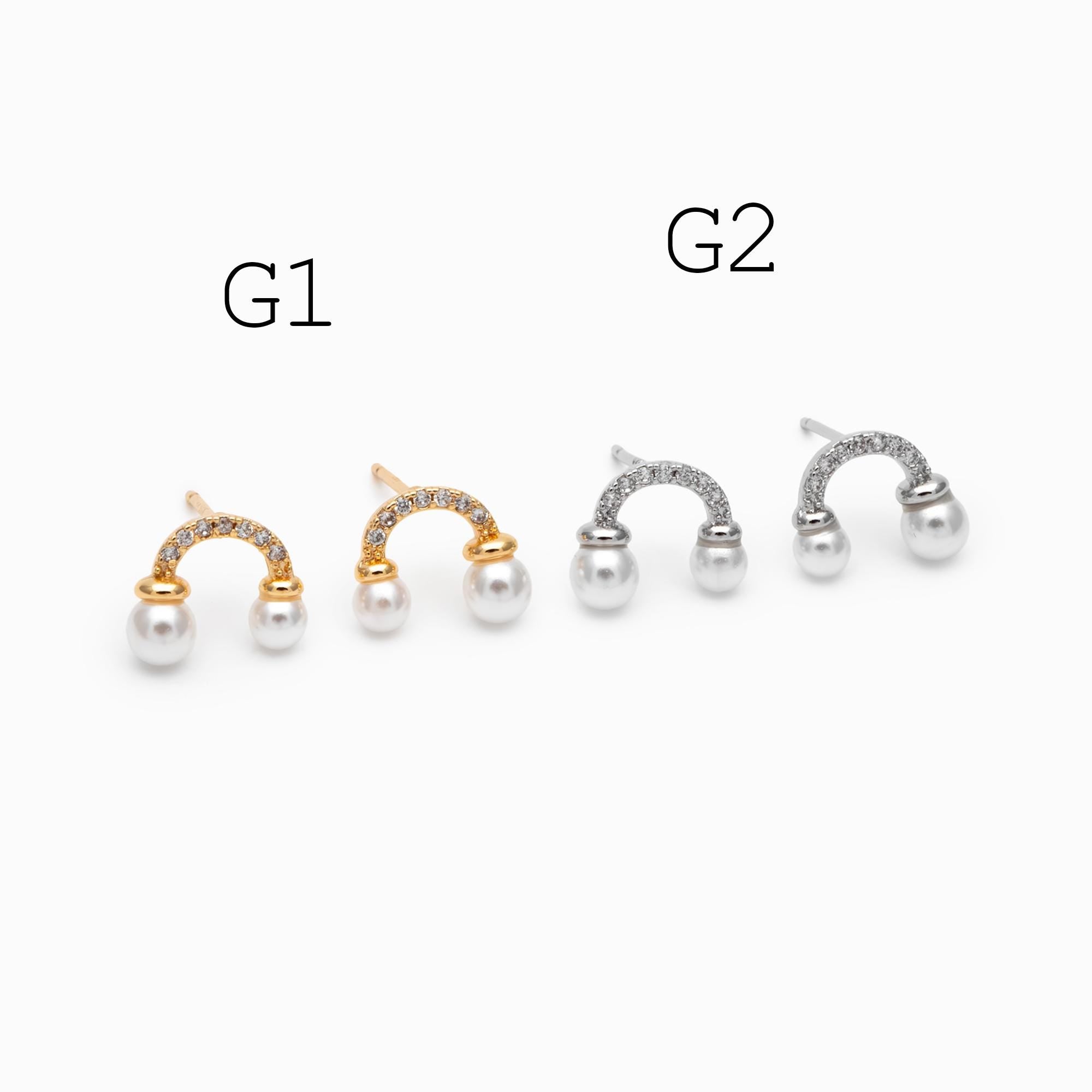 4pcs Gold/ Silver Faux Pearl Earrings, 18K Real Gold/ Rhodium Plated Brass, Dainty Stud Earring (#GB-4682)