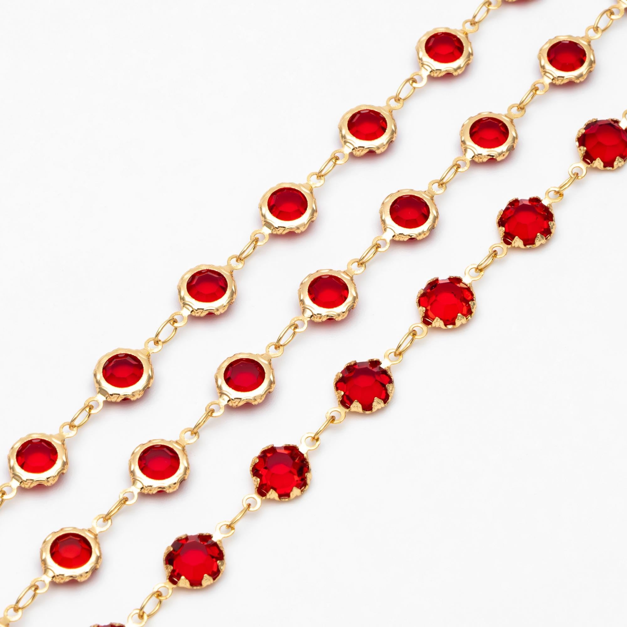 Gold plated Brass Crystal Beaded Chains, Link Chains with 7mm Flat Coin Beads, Color Not Easily Tarnish (#LK-183)/ 1 Meter=3.3 ft