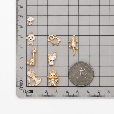 4pcs CZ Pave Gold/ Silver Tone Cute Animal Charms, Jewelry Making, Diy Material, Jewelry Supplies (GB-2074)