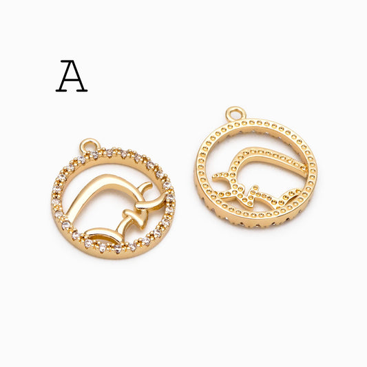 4pcs CZ Pave Gold Animal Charms, Earring Findings, Jewelry Making, Diy Material, Jewelry Supplies (GB-2507)