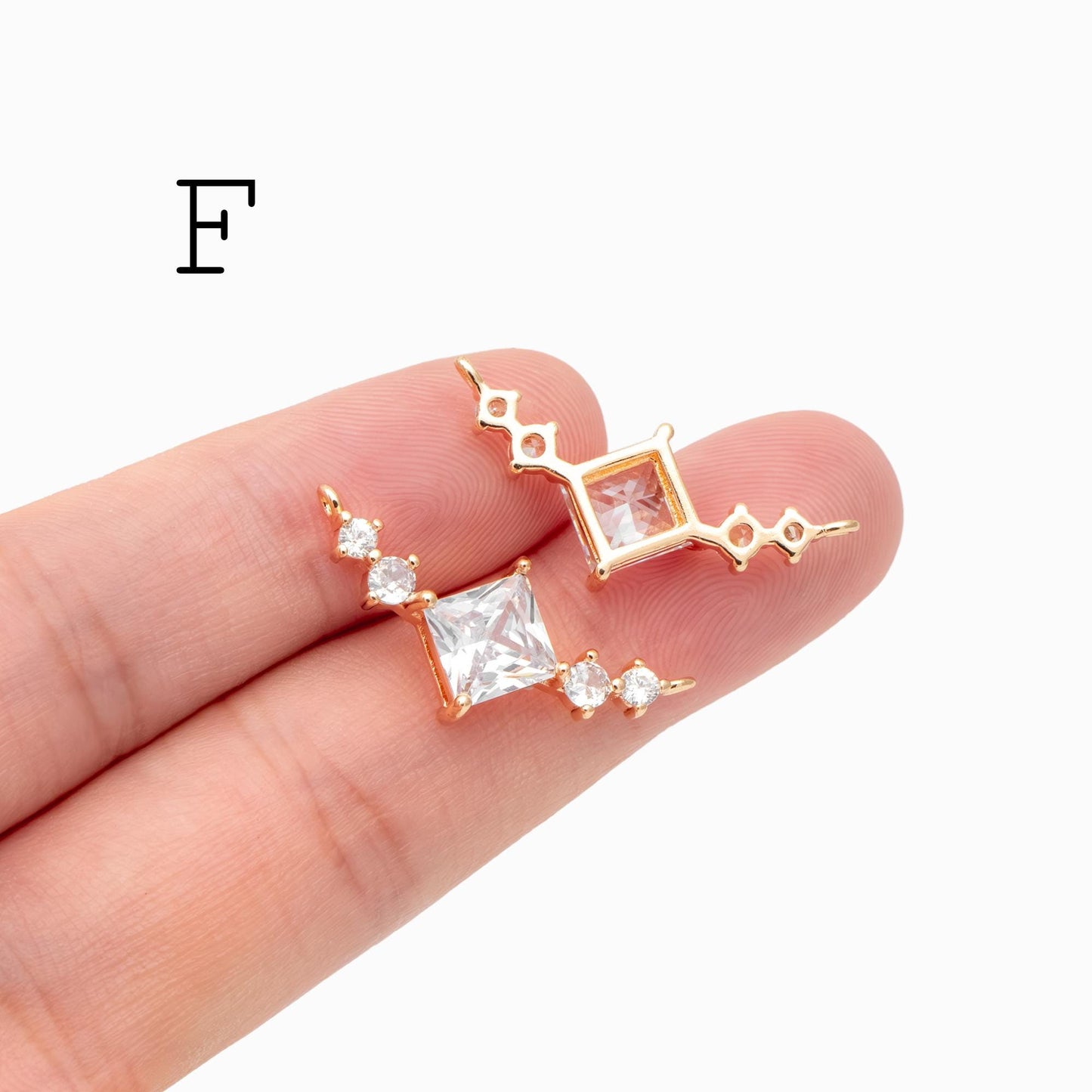 4pcs CZ Pave Gold/ Silver Tone Leaf Charm Connector , Gold/ Rhodium plated Brass, Cubic Zirconia Setting Diy Supplies (#GB-3669)