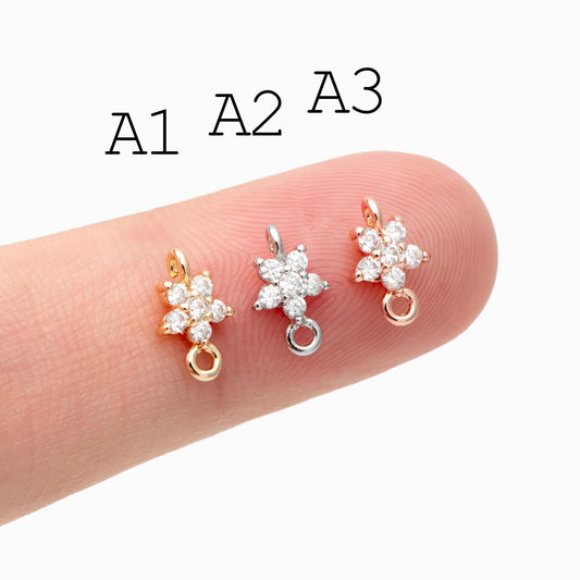 10pcs CZ Pave Flower Leaf Connector, 18K Gold plated Brass, Dainty Connector Charms (GB-3670)