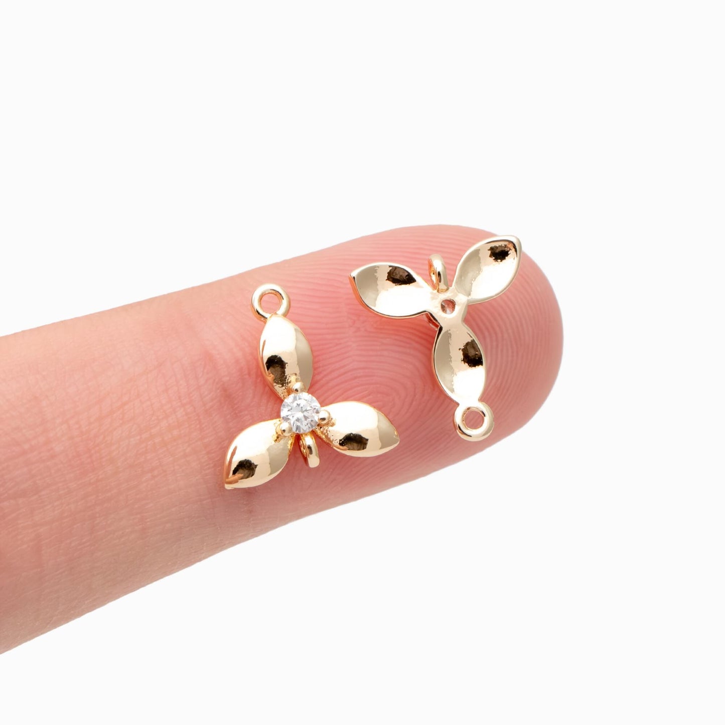 10pcs CZ Pave Gold Flower Charm Connectors 10x12mm, 18K Gold plated Brass, Floral Pendants with Loops (GB-3780-G)