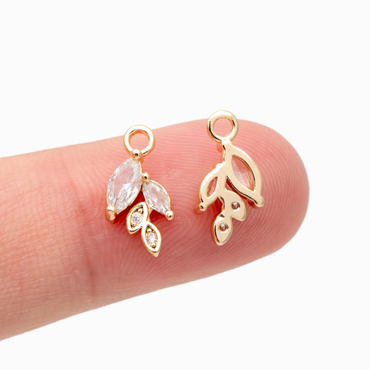 4pcs Gold plated Brass CZ pave Leaf Charms, Leaf Pendants, Earring Findings, Jewelry Making, Jewelry Supplies (GB-4130-D)