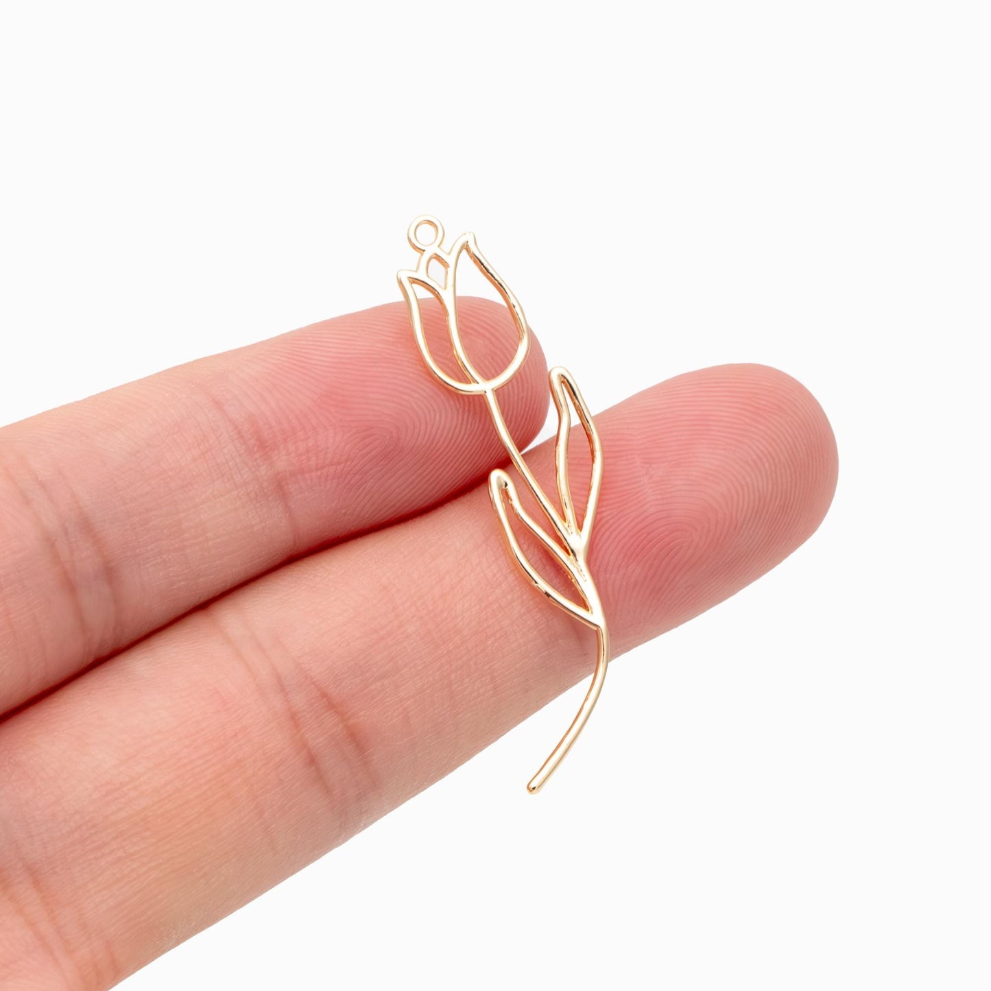 10pcs Gold Hollow Tulip Charms, 18K Gold plated Brass, Flower Earring Pendants (GB-4425-H)