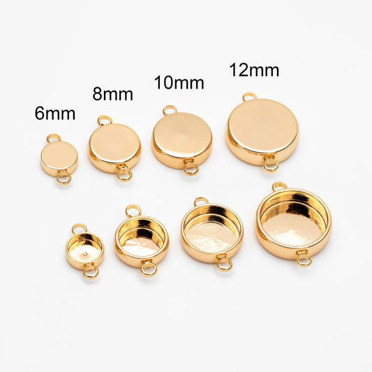 10pcs Gold/ Silver Tone Bezel Setting Connector, Blank Settings , inner 6/8/10/12mm, Gold/ Rhodium Plated Brass Cabochon Setting (GB-1061)