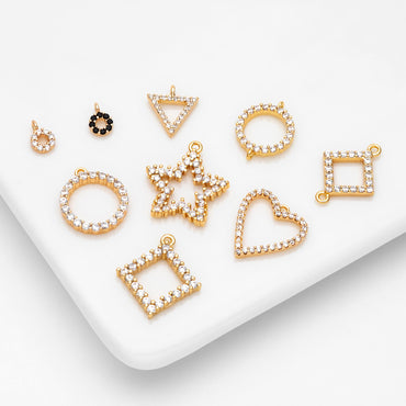 4pcs CZ Pave Gold Geometric Charms, Real Gold plated Brass, Earring Charm Connectors (GB-376)