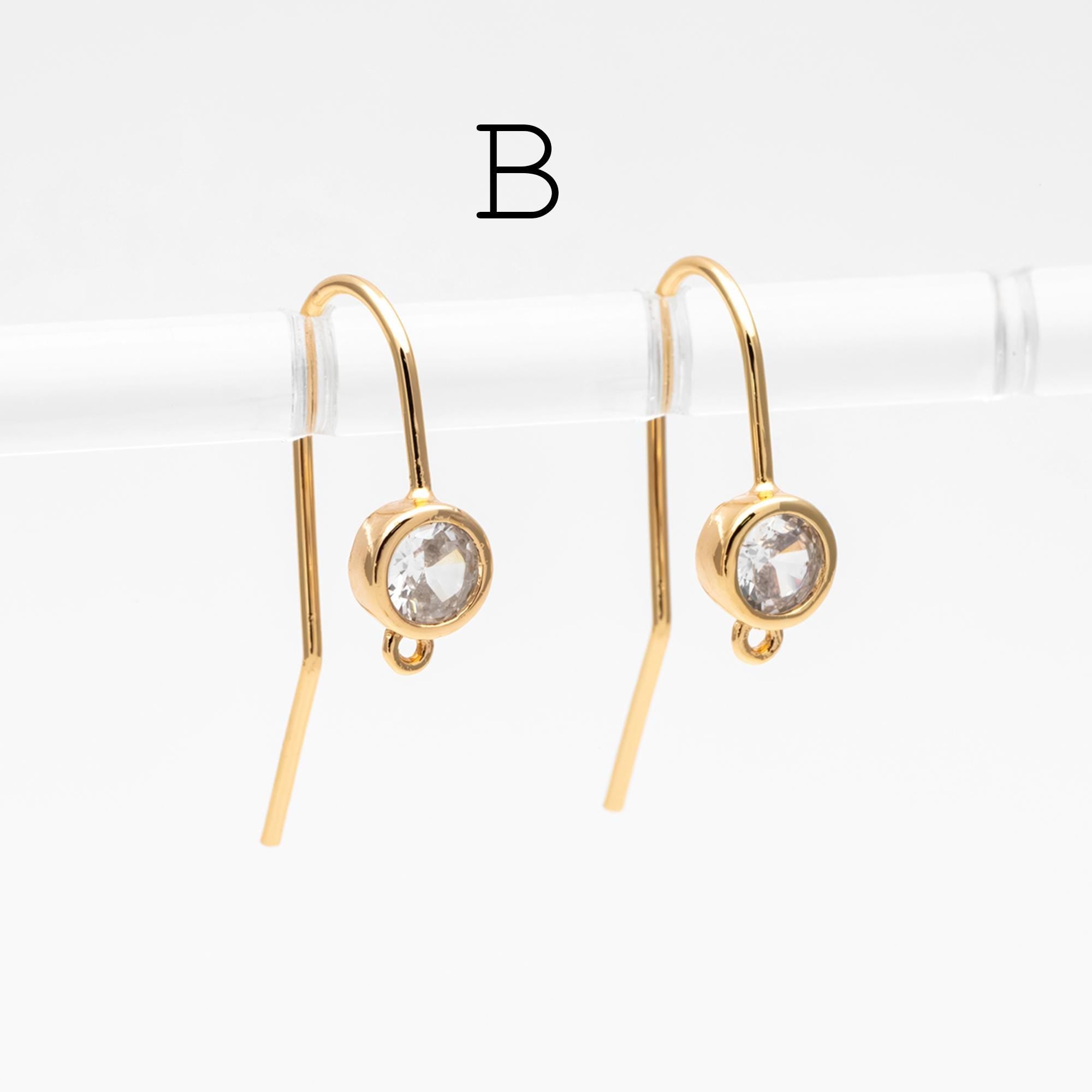 10pcs CZ Pave Earring Hooks with Loop, 18K Real Gold Plated Brass, Geometric Earwires (GB-1125)