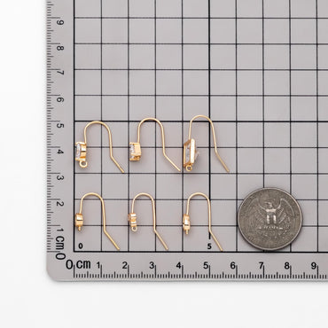 10pcs CZ Pave Gold Geometric Earring Hooks with Loop, Real Gold Plated Brass Earwires, Color Not Easily Tarnish (GB-1125)