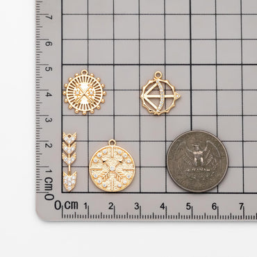 4pcs CZ pave Gold Arrow Charms, 18K Gold plated Brass, Dainty Arrow Pendant (GB-2466)