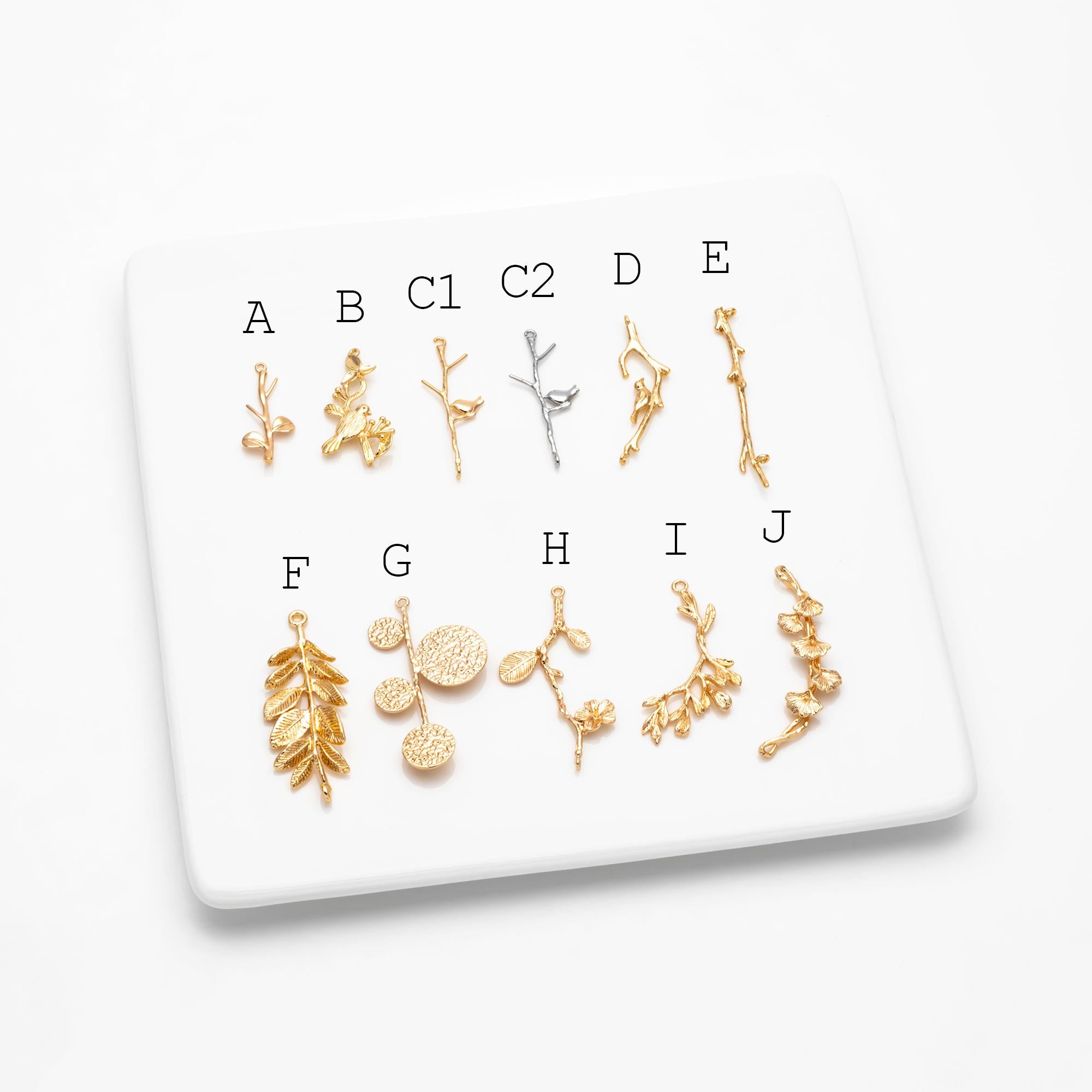 10pcs Gold/ Silver Tone Branch Connectors , Real Gold/ Rhodium plated Brass, Branch Pendants with Two Loops (GB-3622)