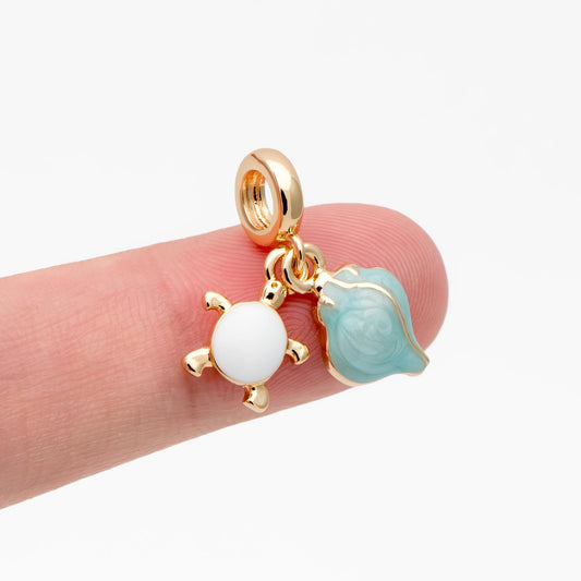4pcs Enamel Gold Turtle And Conch Charms (GB-4683)
