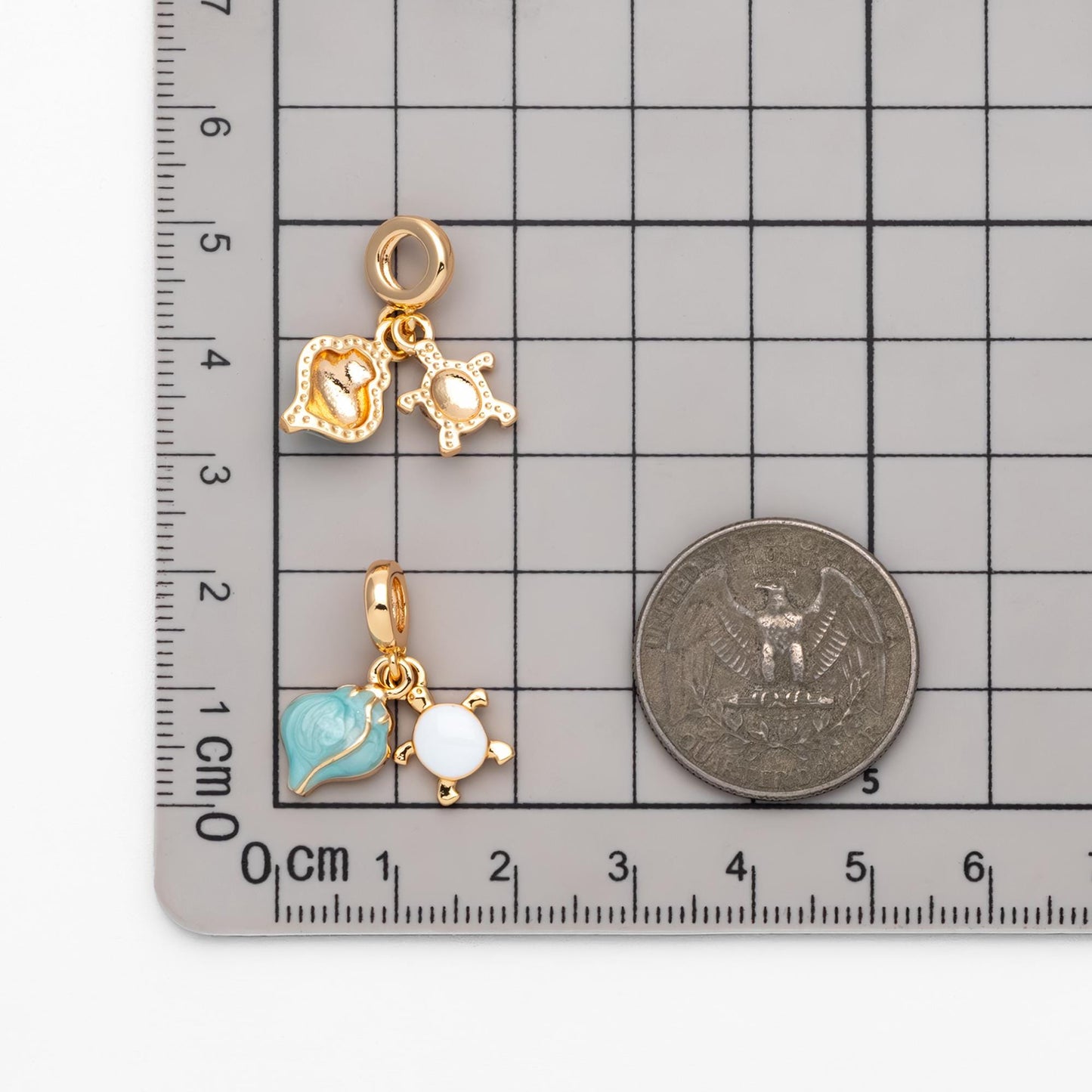 4pcs Enamel Gold Turtle And Conch Charms (GB-4683)