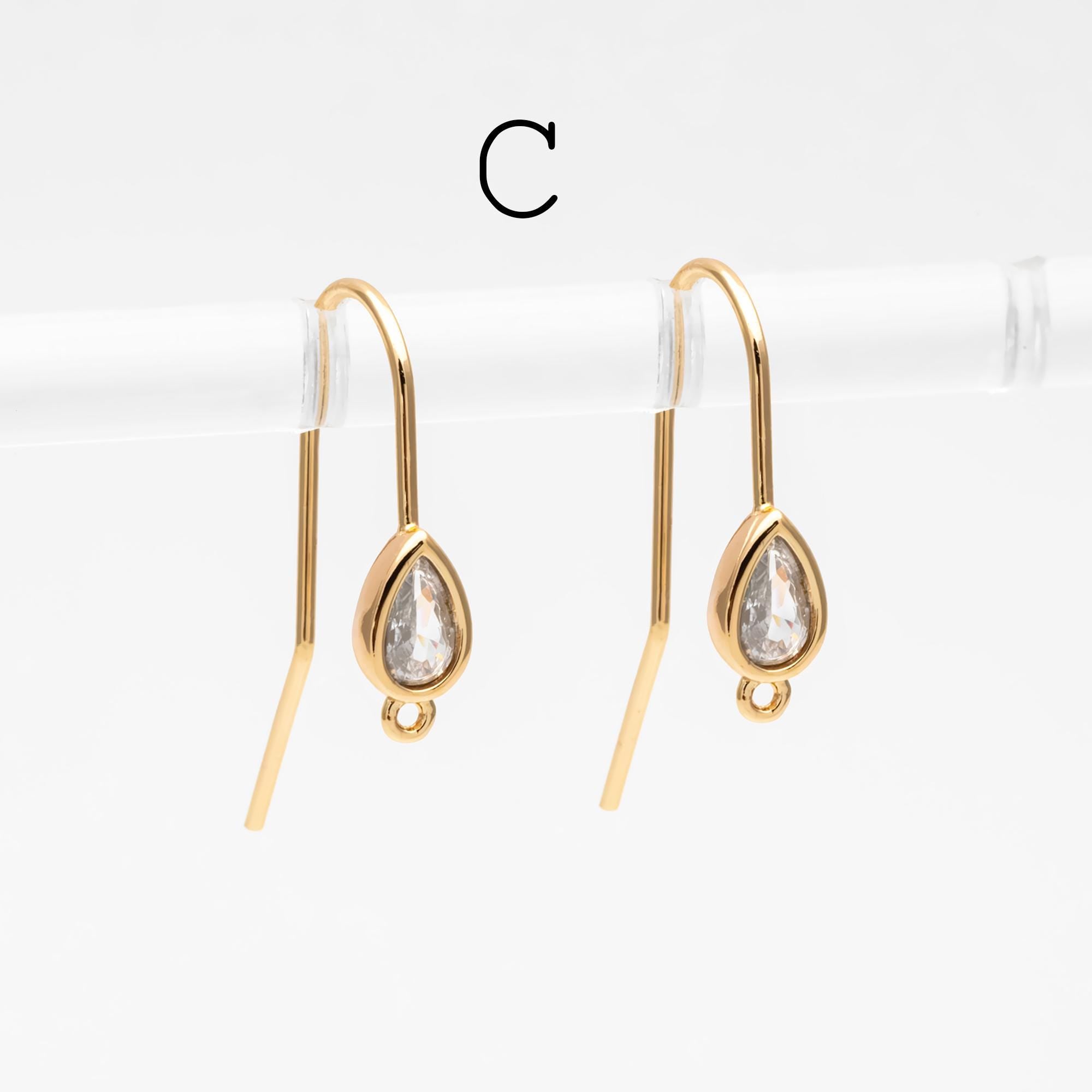 10pcs CZ Pave Earring Hooks with Loop, 18K Real Gold Plated Brass, Geometric Earwires (GB-1125)