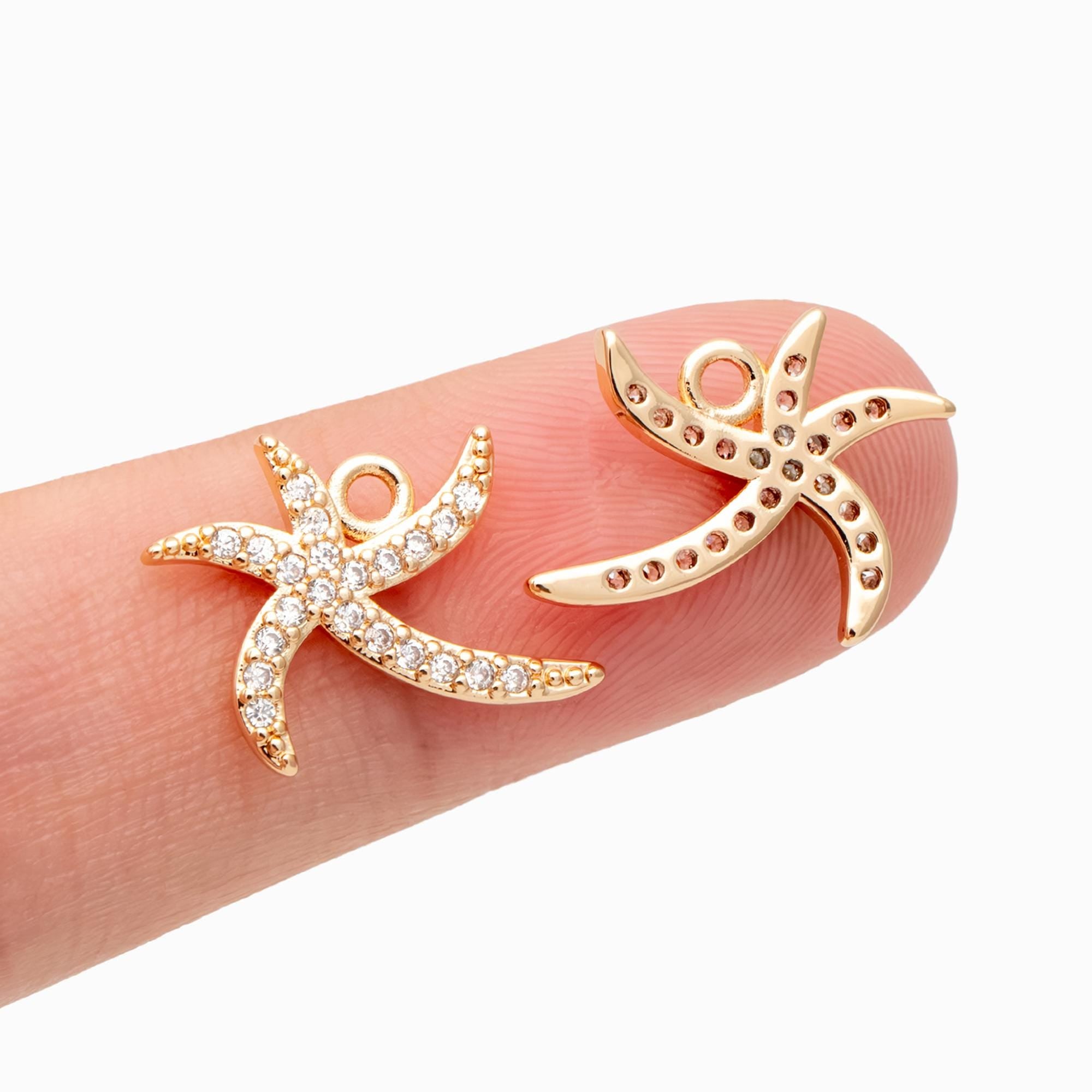 4pcs CZ Pave Gold Starfish Charms, Beach Style Starfish Pendants (GB-722-C)