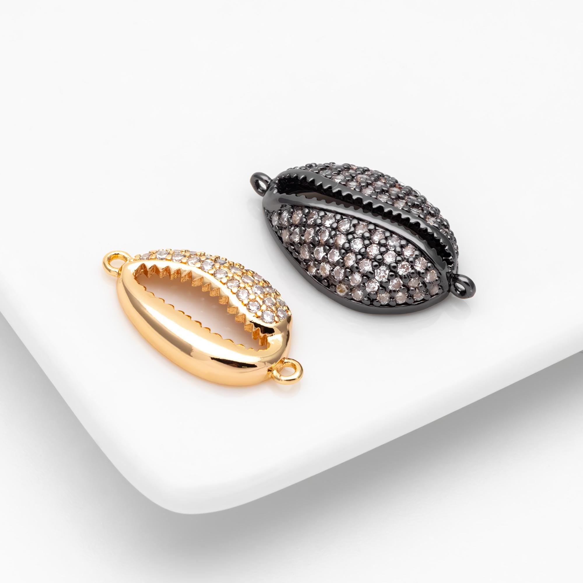 4pcs CZ Pave Shell Connector, Cowrie Shell Charm Pendant, Seashell Charms (GB-1583)