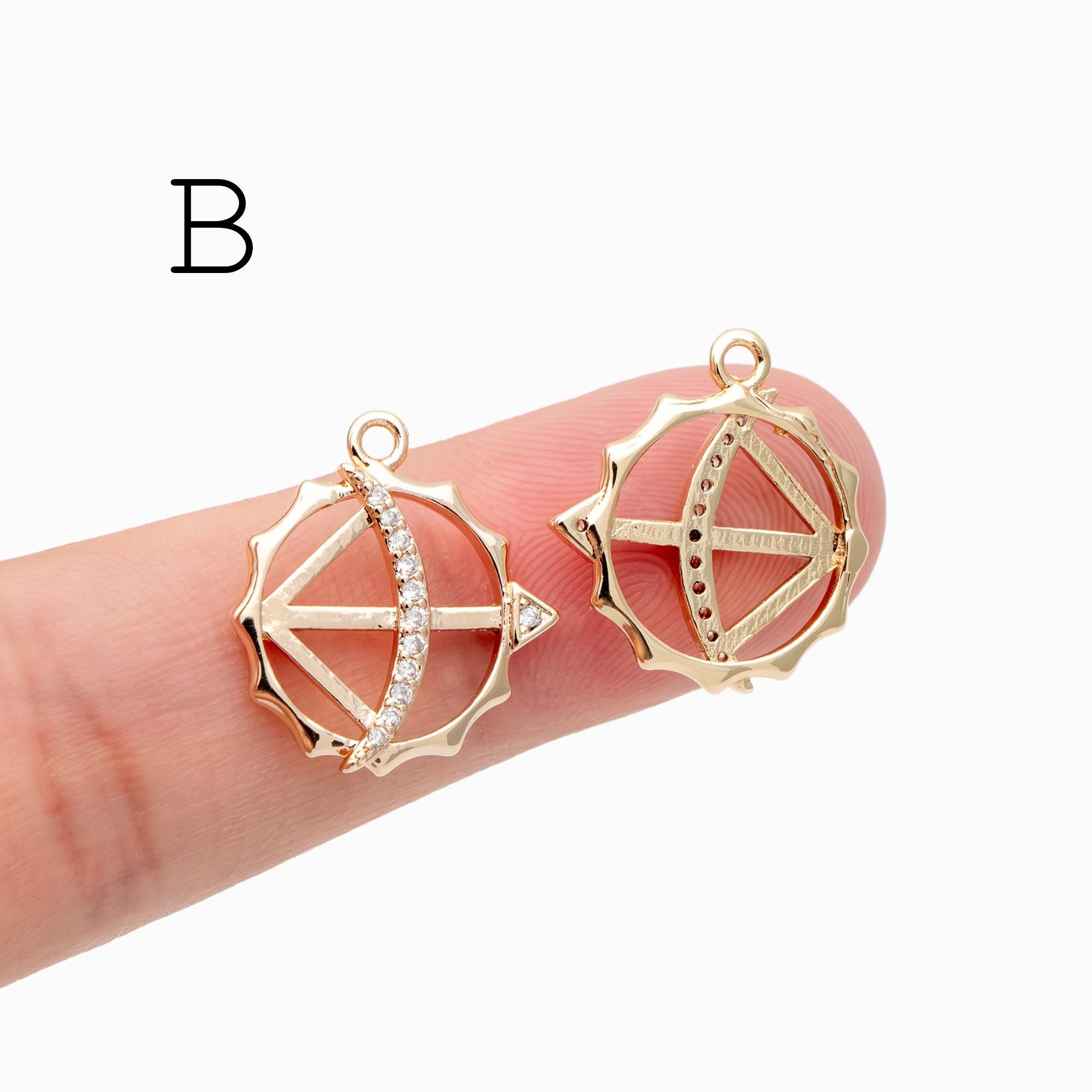 4pcs CZ pave Gold Arrow Charms, 18K Gold plated Brass, Dainty Arrow Pendant (GB-2466)