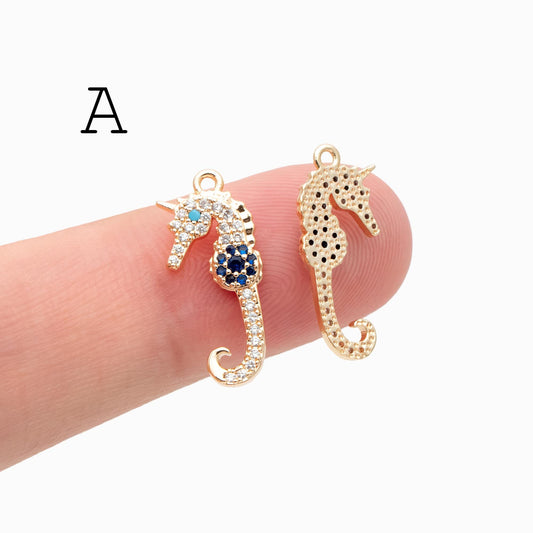 4pcs CZ Pave Seahorse Charm, Hippocampus Pendants for Necklace/ Earrings, DIY Supplies Wholesale (GB-2502)