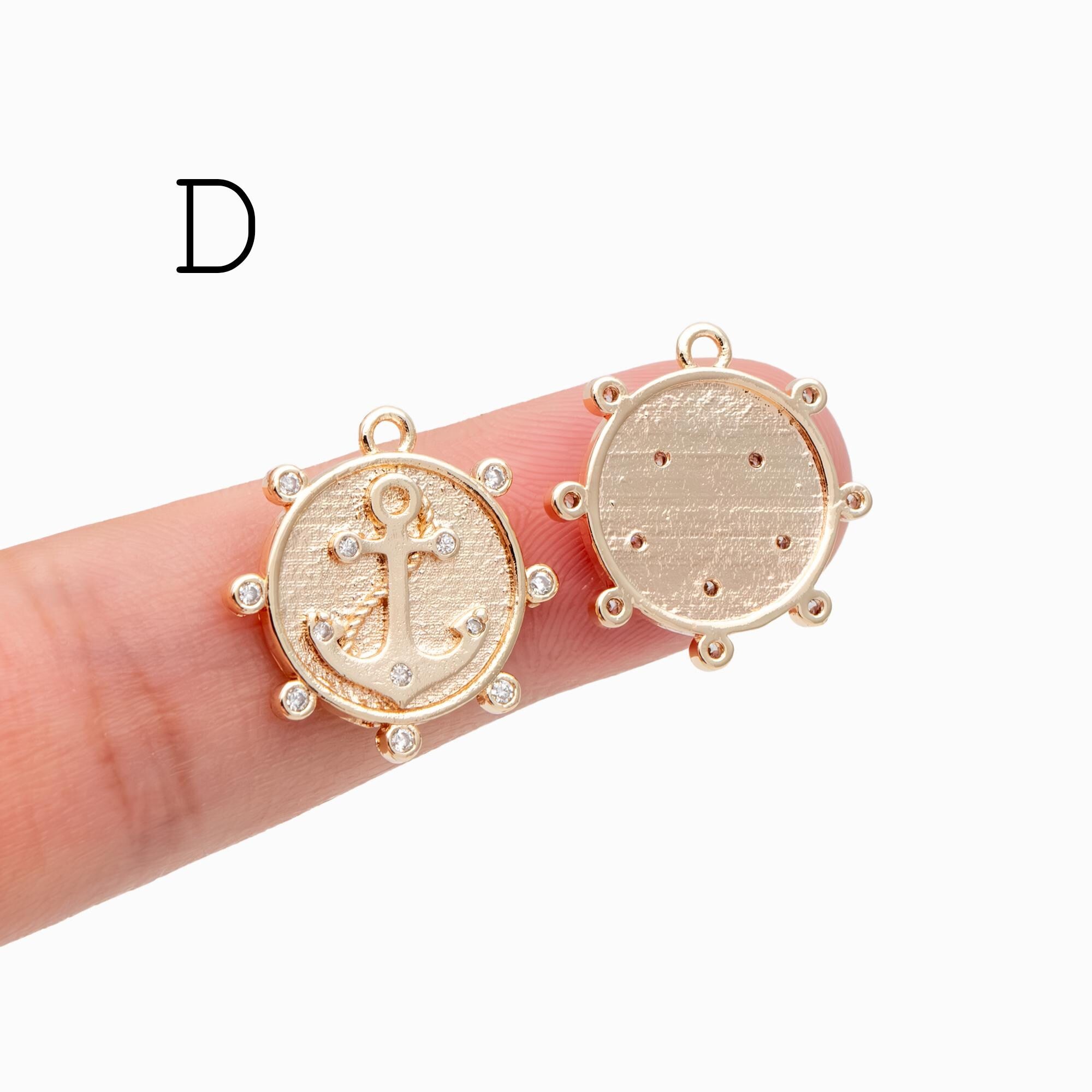 4pcs Gold Anchor Charms, Real Gold plated Brass, Dainty Nautical Earring Charms (GB-3746)