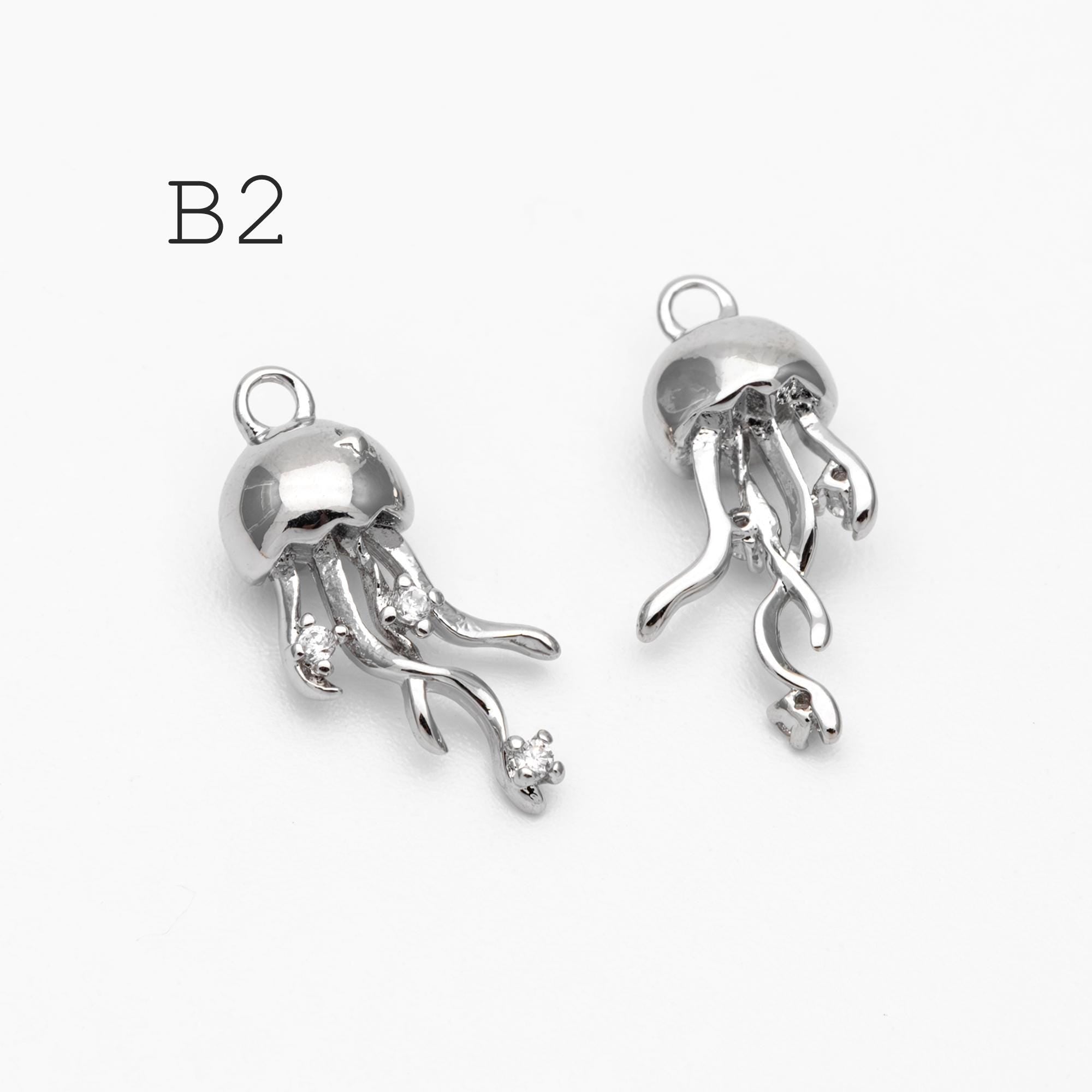 4pcs CZ Pave Gold/ Silver Tone Conch/ Jellyfish Charms, 18K Gold/ Rhodium plated Brass, Dainty Beach Jewelry (GB-4643)