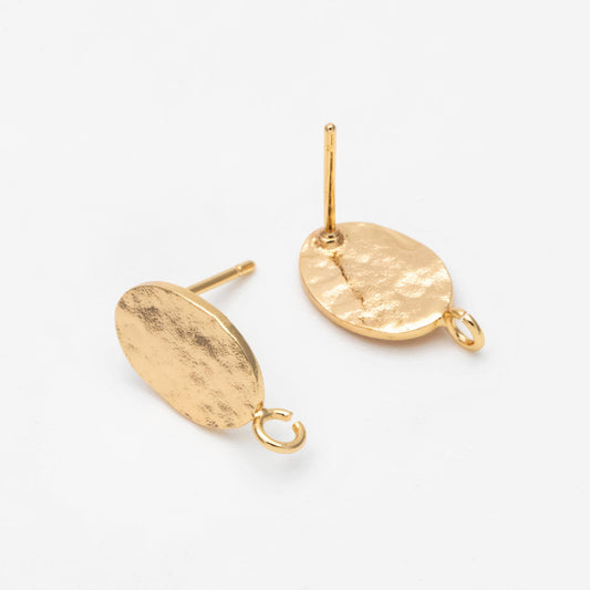 10pcs Gold/ Silver Hammered Oval Disc Earring, 16x9mm, Geometric Stud Earring Components (GB-2834)
