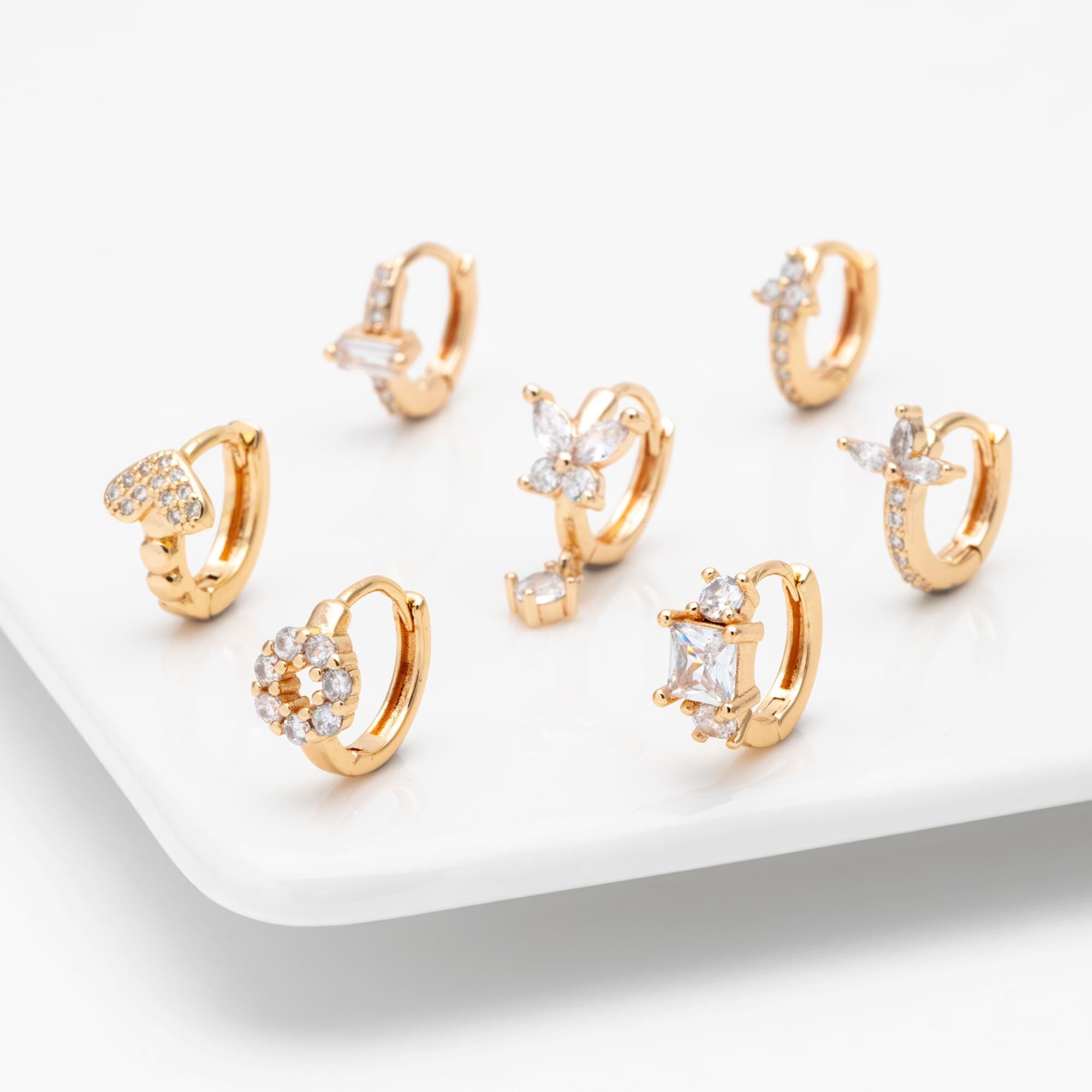 4pcs CZ Pave Tiny Hoop Earrings , Dainty Huggie Earrings, Minimalist Earring, Small Gold Hoops Earring (GB-3477)