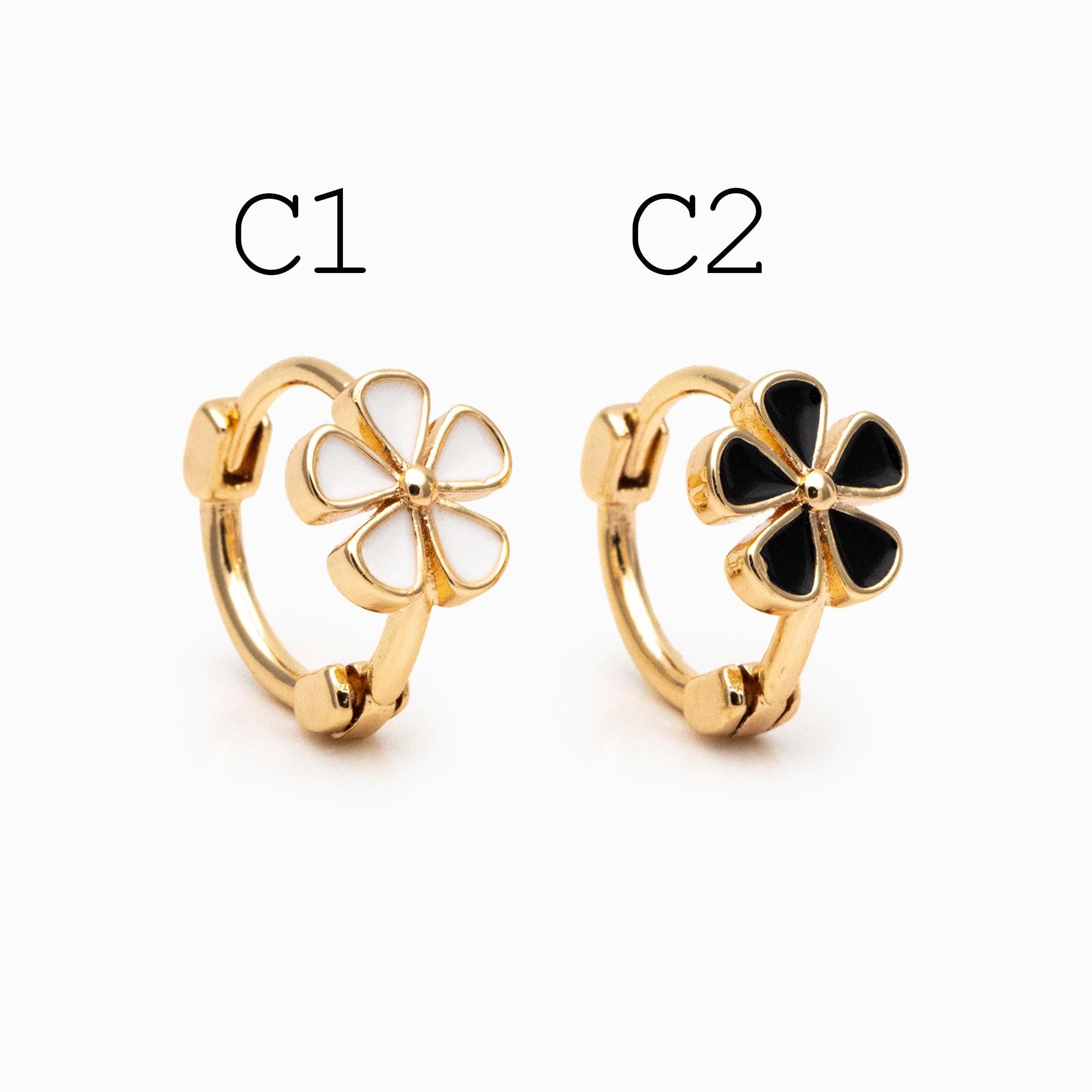 4pcs Gold Enamel Hoop Earrings, 18K Gold plated Brass, Minimalist Huggie Earrings (GB-3843)