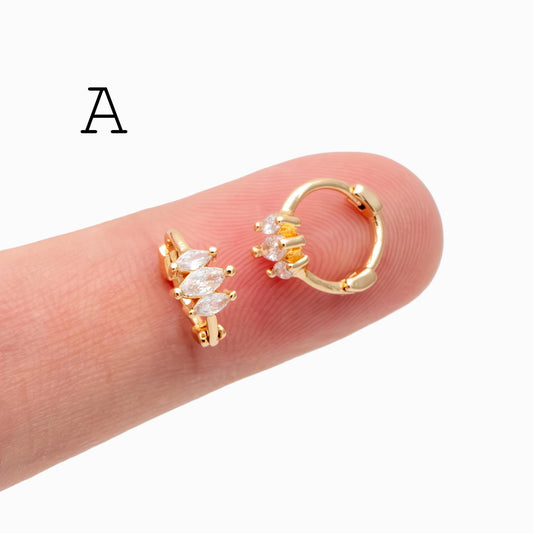 4pcs CZ Pave Hoop Earrings, Dainty Huggie Earrings, Minimalist Earring, Small Gold Hoops Earring (GB-3467)