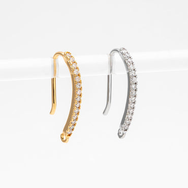 4pcs CZ Pave Gold/ Silver Earring Hooks 21x14mm, 18K Gold/ Rhodium Plated Brass Earwires, Sparkly Earring Components (GB-586)