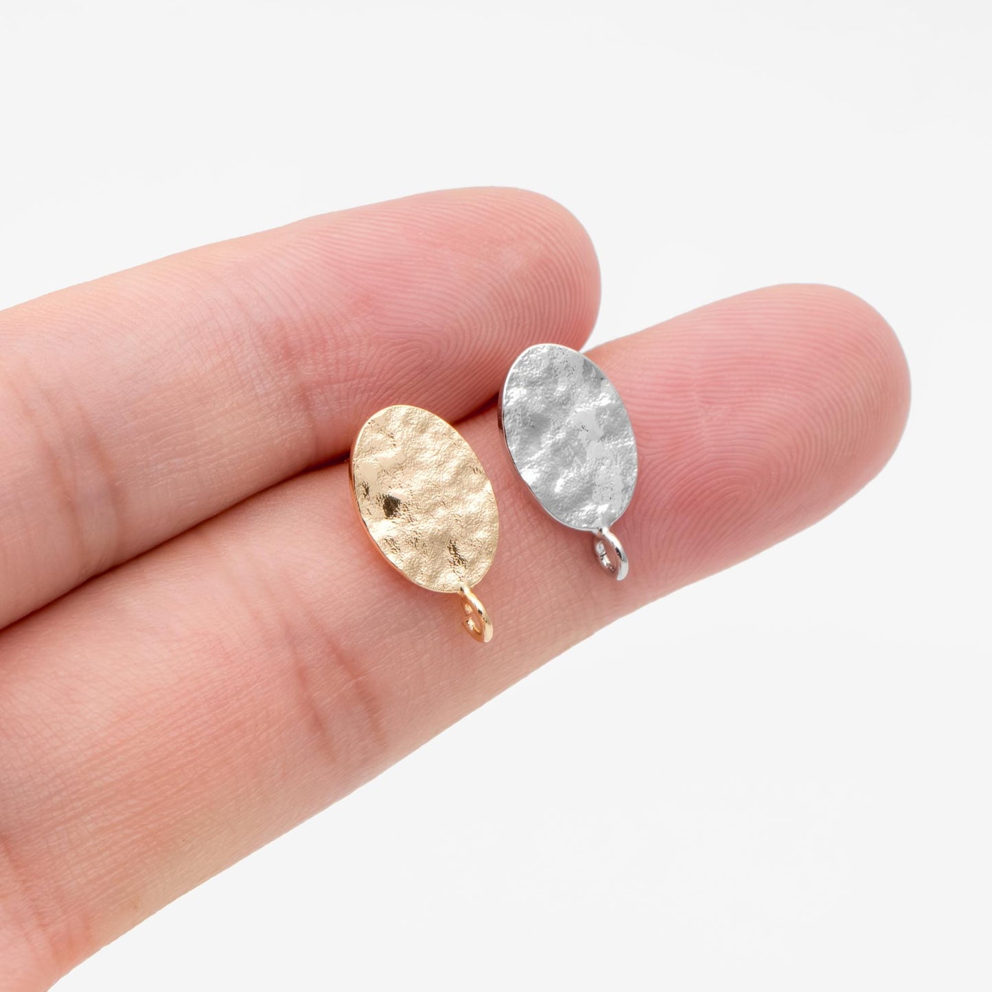 10pcs Gold/ Silver Hammered Oval Disc Earring, 16x9mm, Geometric Stud Earring Components (GB-2834)