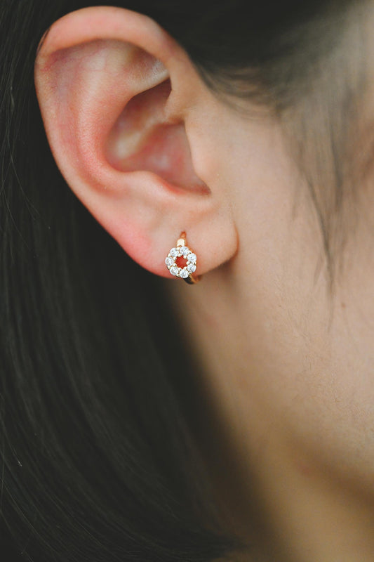 4pcs CZ Pave Circle Hoop Earrings 10/ 12mm, Dainty Huggie Earrings, Minimalist Earring, Small Gold Hoops Earring (GB-3478)