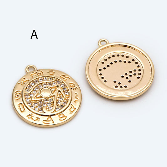 4pcs CZ pave Evil Eye Charms, 18K Gold plated Brass, Greek Eye Pendants for Earring/ Necklace, DIY Handmade Jewelry Component (GB-1527)