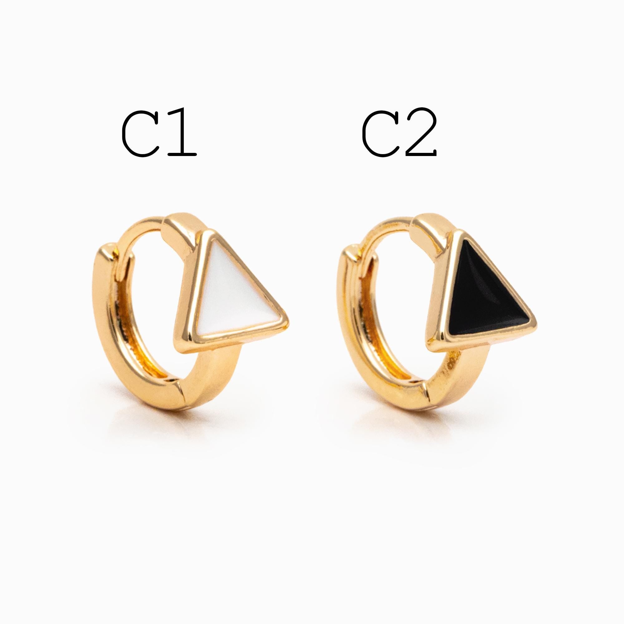4pcs Gold Enamel Hoop Earrings, 18K Gold plated Brass, Minimalist Huggie Earrings (GB-3839)