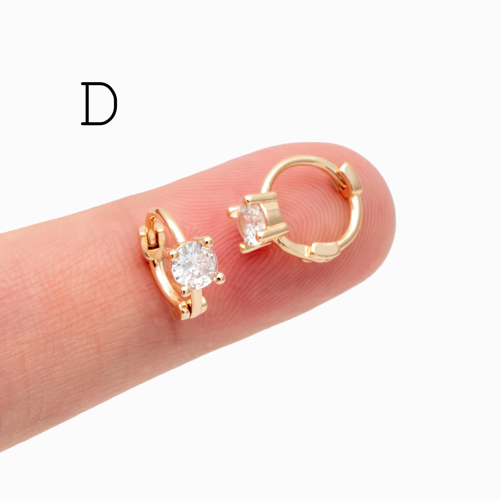 4pcs CZ Pave Hoop Earrings, Dainty Huggie Earrings, Minimalist Earring, Small Gold Hoops Earring (GB-3467)